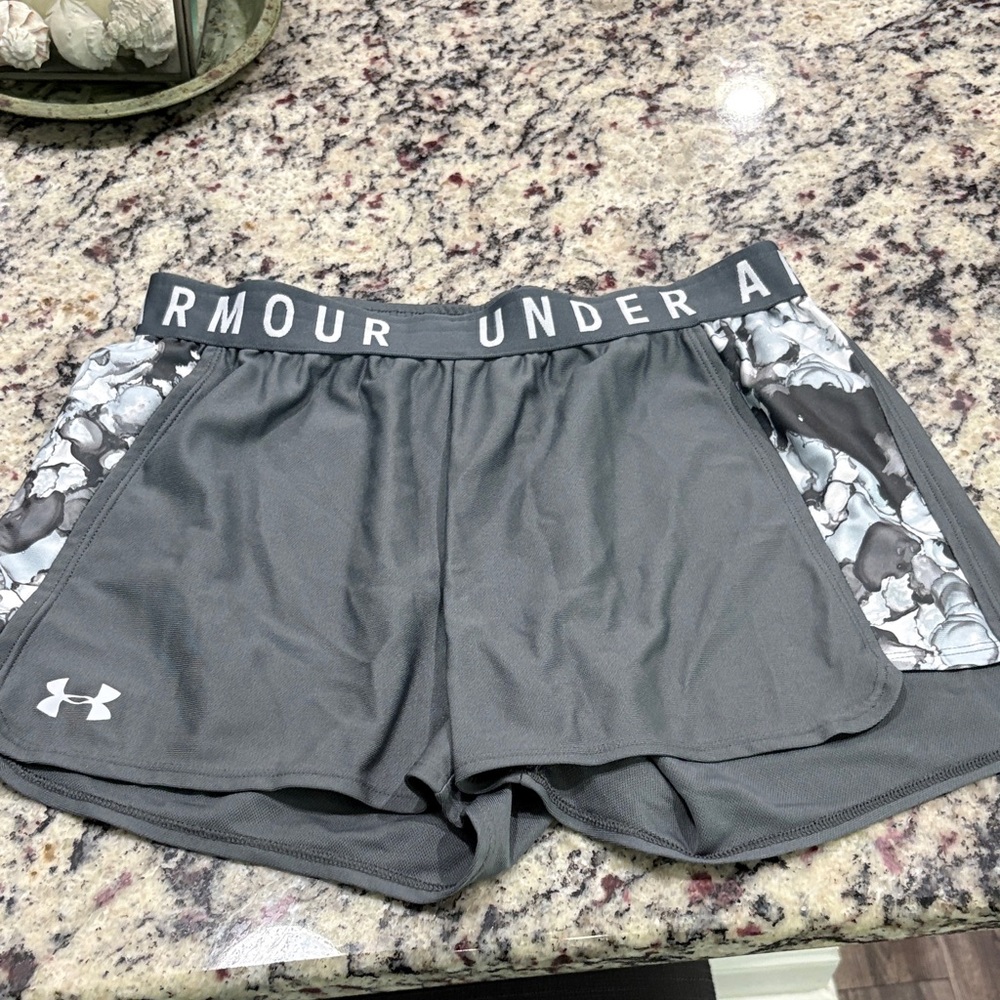 Under Armour Women's Charcoal Gray Athletic Shorts with Marble Side Panels